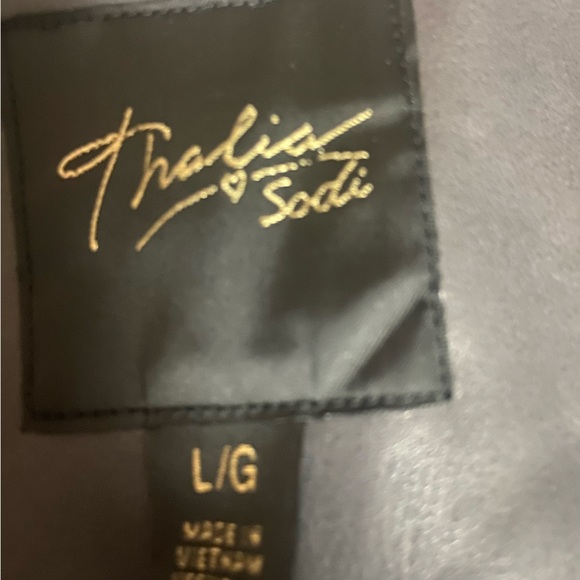 Thalia Sodi Sz L Charcoal Gray Faux Leather Collarless Women’s Jacket - Picture 2 of 16